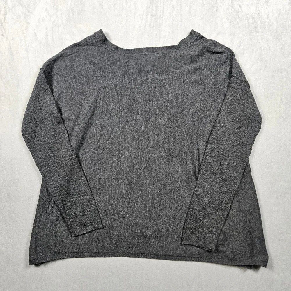 Eileen Fisher Sweater Womens Lare Gray Merino Wool Sequin Trim Scoop‎ Neck Boxy